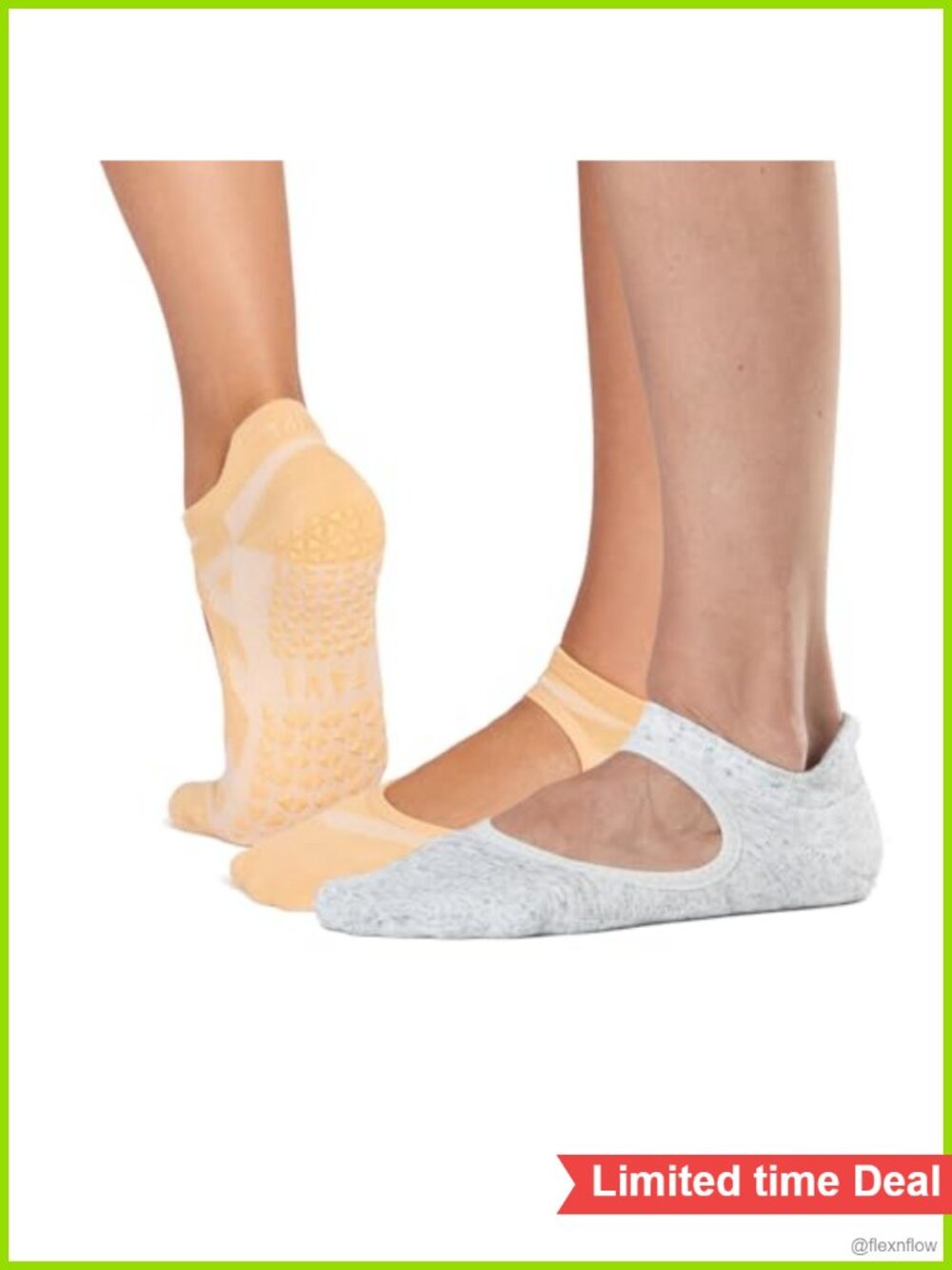Pilates Socks with Grips Organic Cotton 2-Pack Yoga Barre Grip Socks
